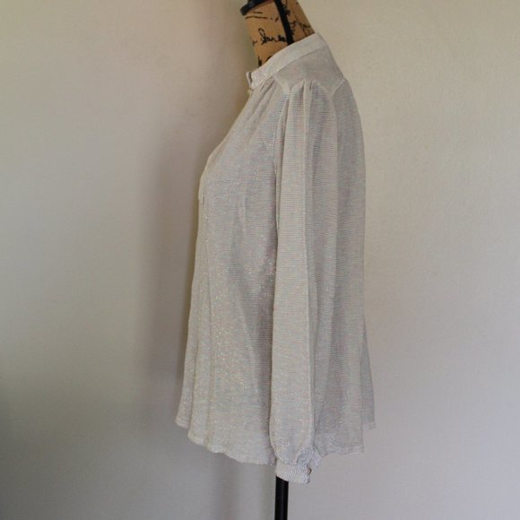 Vintage Ample Togs California Cream Pink Blue Metallic Disco Blouse Women's M - Picture 3 of 12